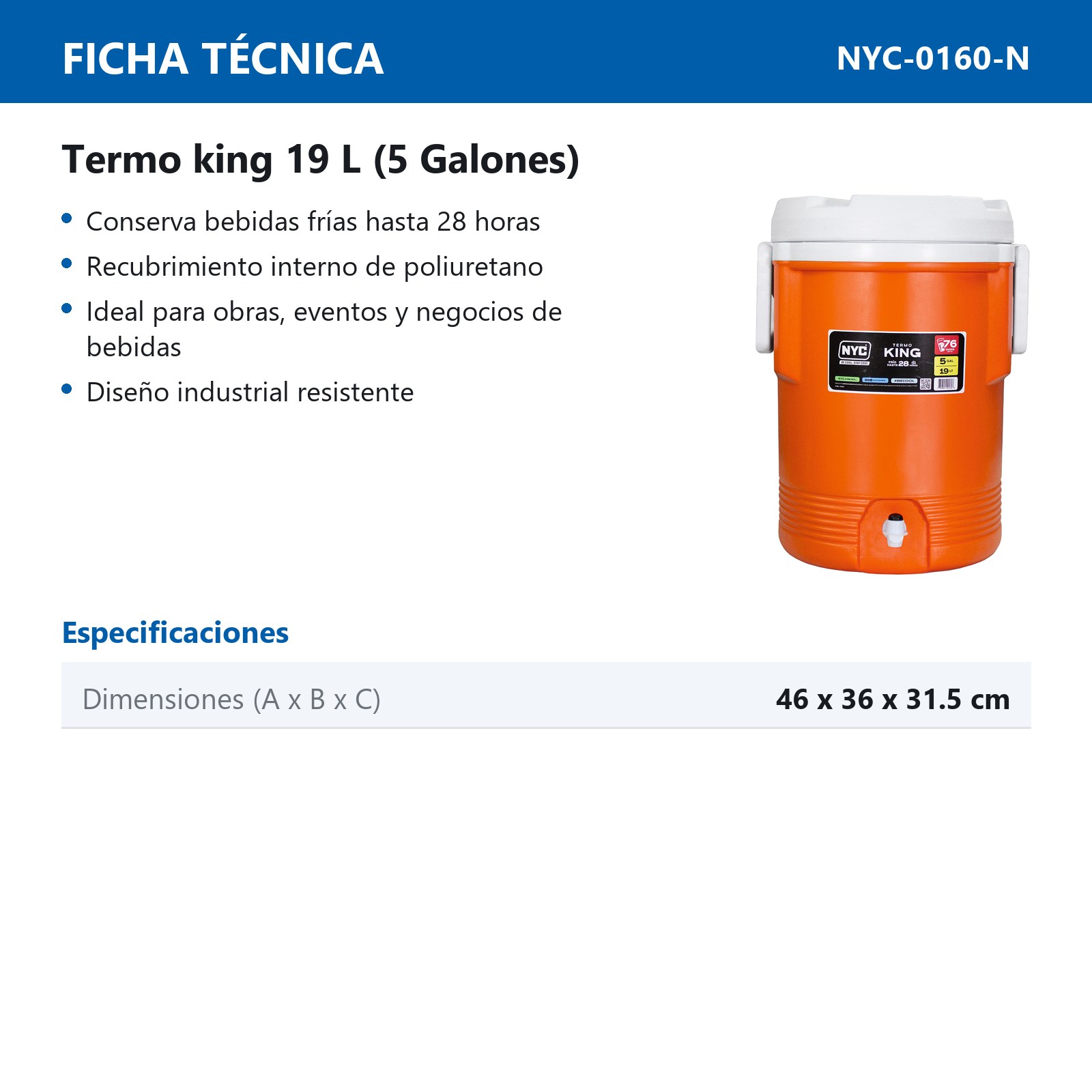 TERMO NYC KING 5 GALONES NARANJA - Imagen 2