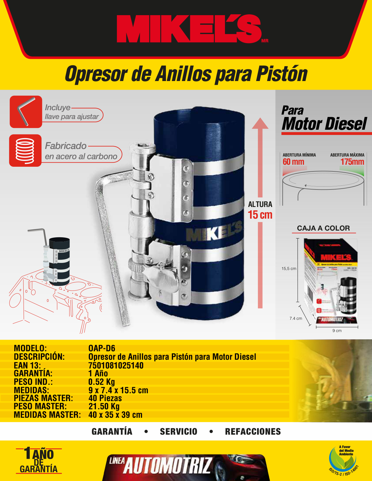 MIKELS OAP-D6 Opresor de anillos para pistón para motor diésel - Imagen 4