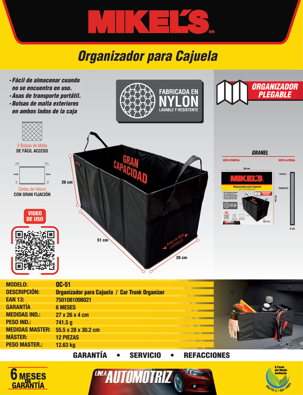 MIKELS OC-51 Organizador para cajuela sencillo (51 X 26 X 26 cms) - Imagen 4