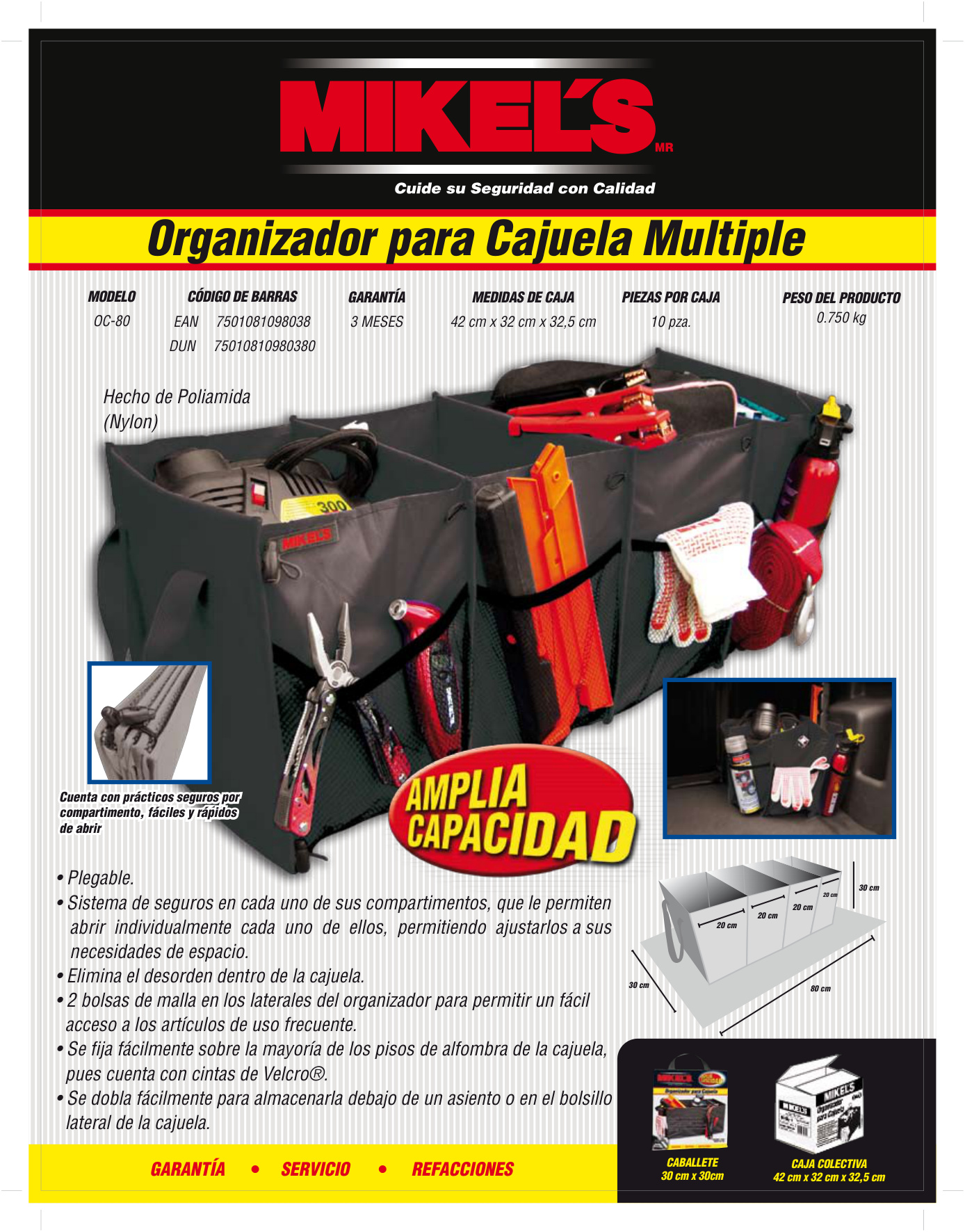 MIKELS OC-80 Organizador para cajuela múltiple (80 X 30 X 30 cms) - Imagen 2