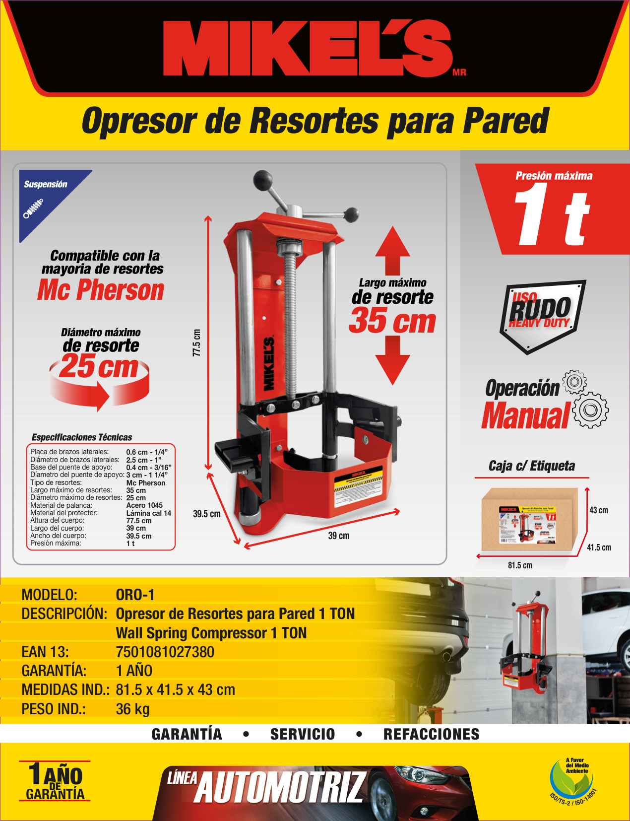 MIKELS ORO-1 Opresor de resortes para pared (1 ton) - Imagen 4
