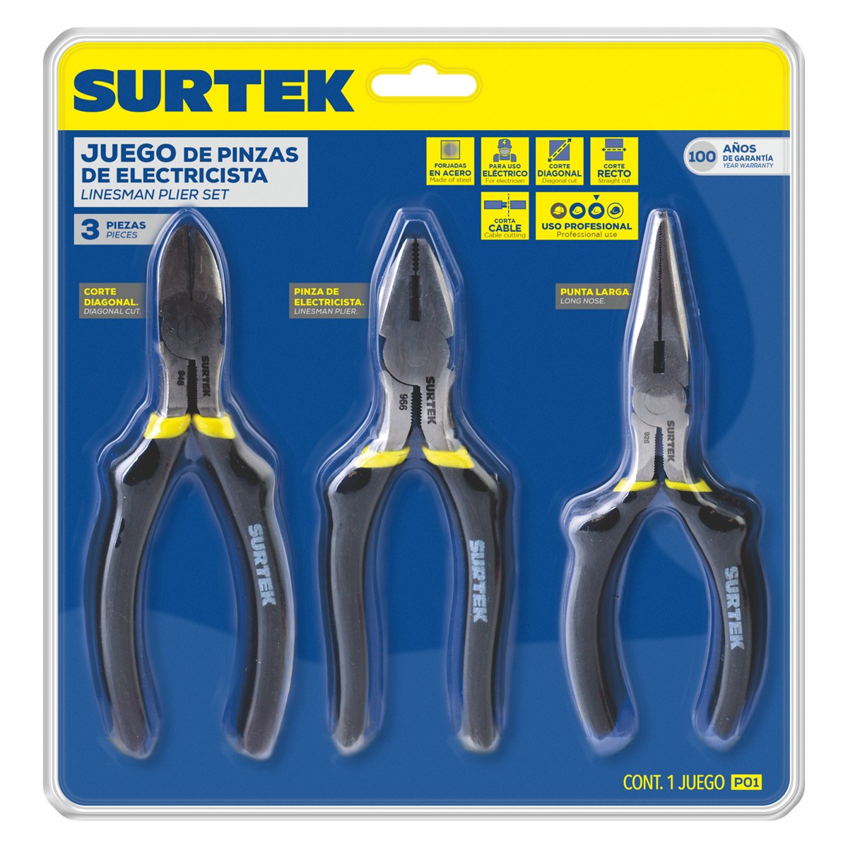 Juego pinzas para electricista, 3 piezas Surtek - Imagen 2