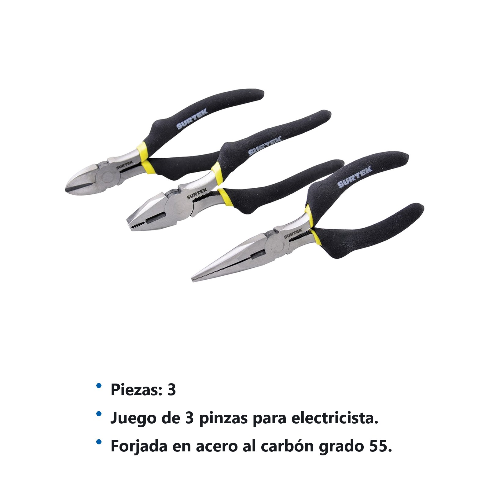 Juego pinzas para electricista, 3 piezas Surtek - Imagen 3
