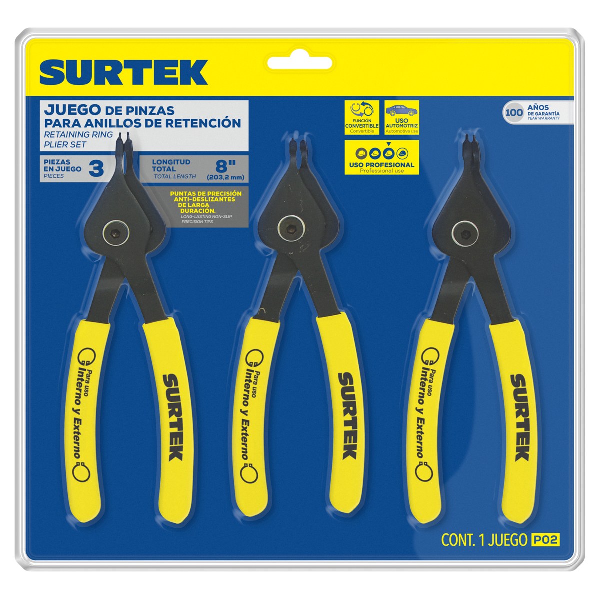Juego de pinzas para anillos de retención convertibles, 3 piezas Surtek - Imagen 2