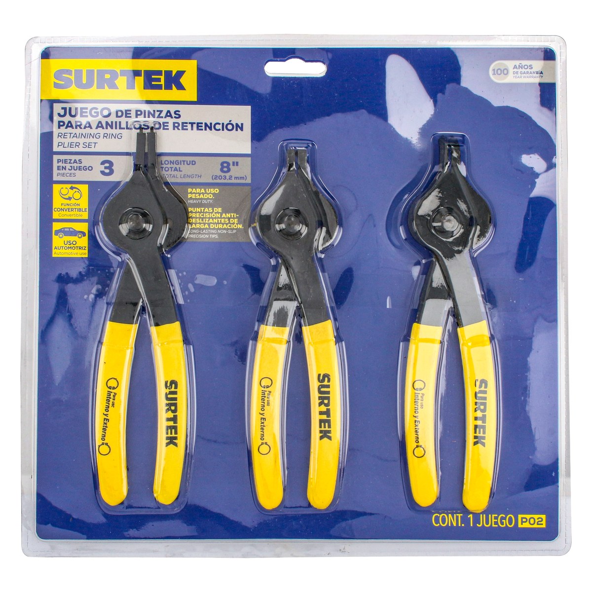 Juego de pinzas para anillos de retención convertibles, 3 piezas Surtek - Imagen 3