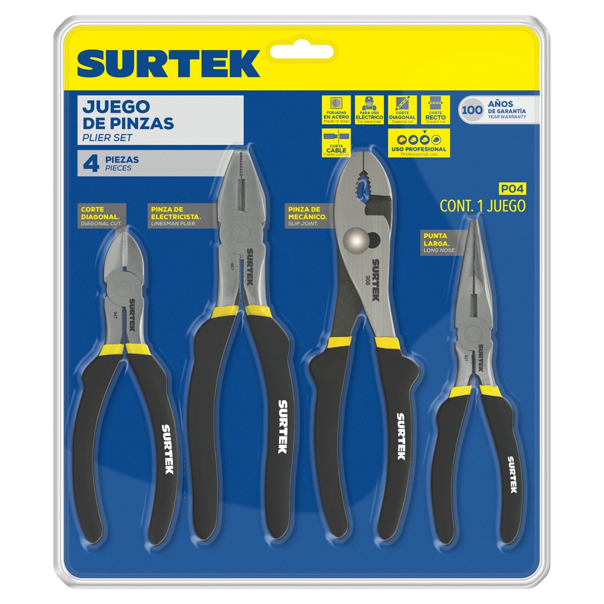 Juego pinzas para electricista, 4 piezas Surtek - Imagen 2