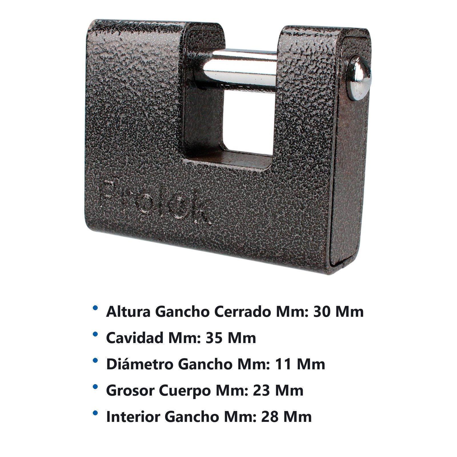 Candado de hierro para cortina metálica 80 mm, negro, llave estándar Prolok - Imagen 2