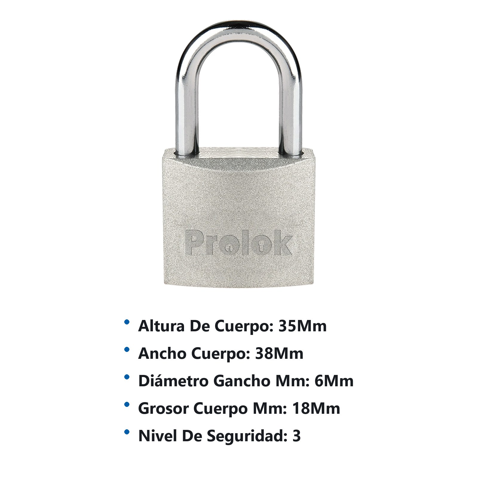 Candado de acero largo 38 mm, llave estándar, en caja Prolok - Imagen 2