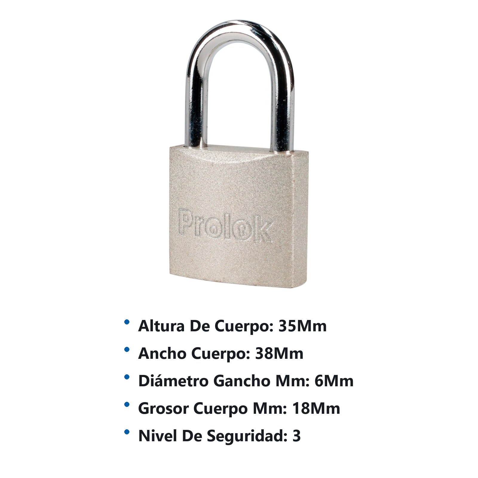Candado de acero largo 38 mm, llave estándar Prolok - Imagen 2