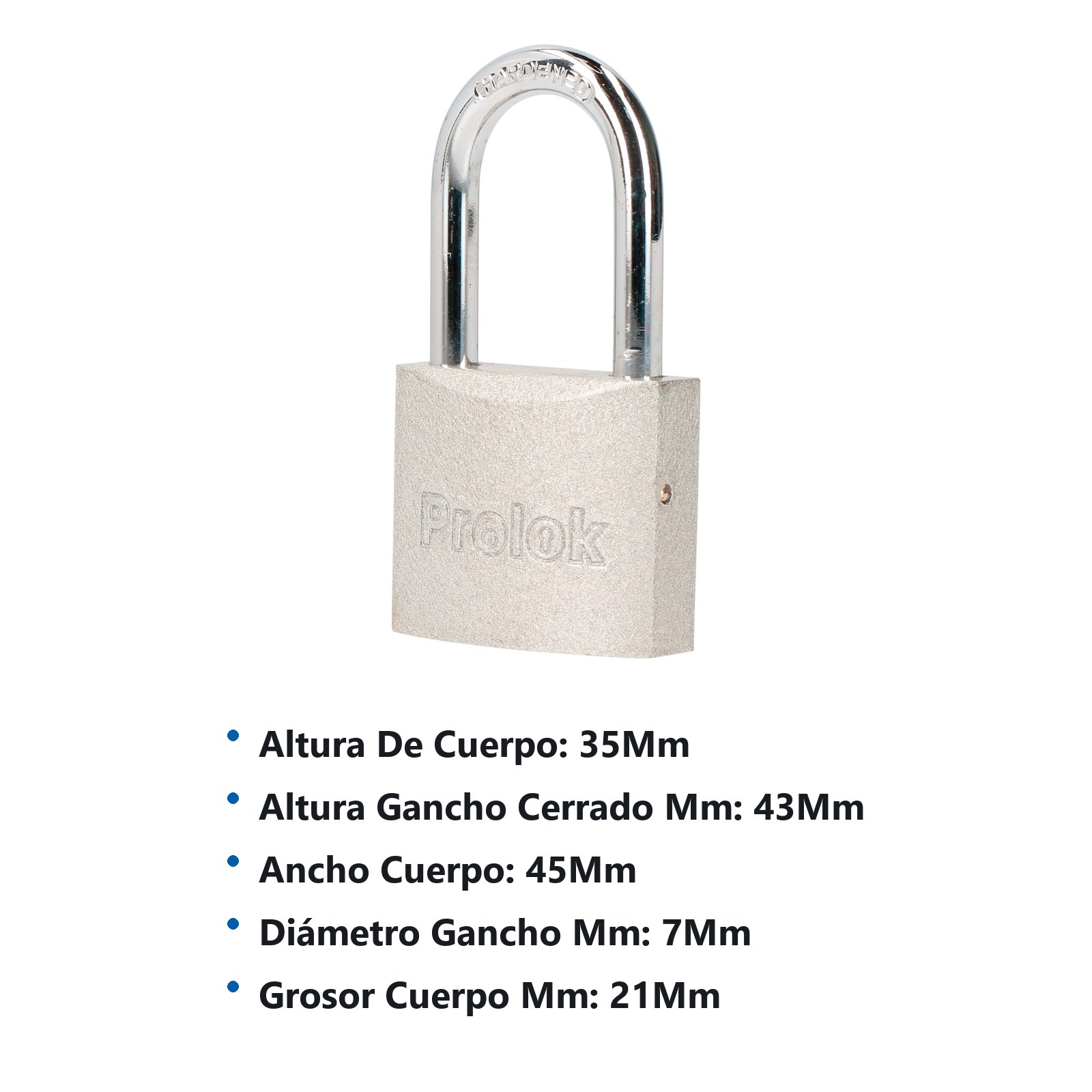 Candado de acero largo 45 mm, llave estándar, en caja Prolok - Imagen 2