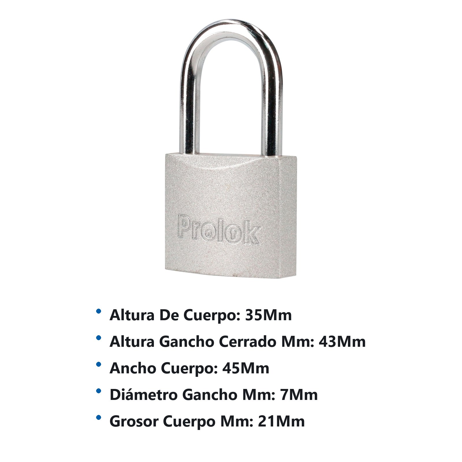 Candado de acero largo 45 mm, llave estándar Prolok - Imagen 2