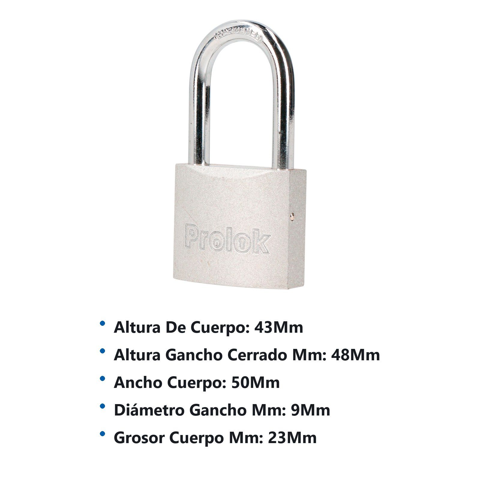 Candado de acero largo 50 mm, llave estándar, en caja Prolok - Imagen 2