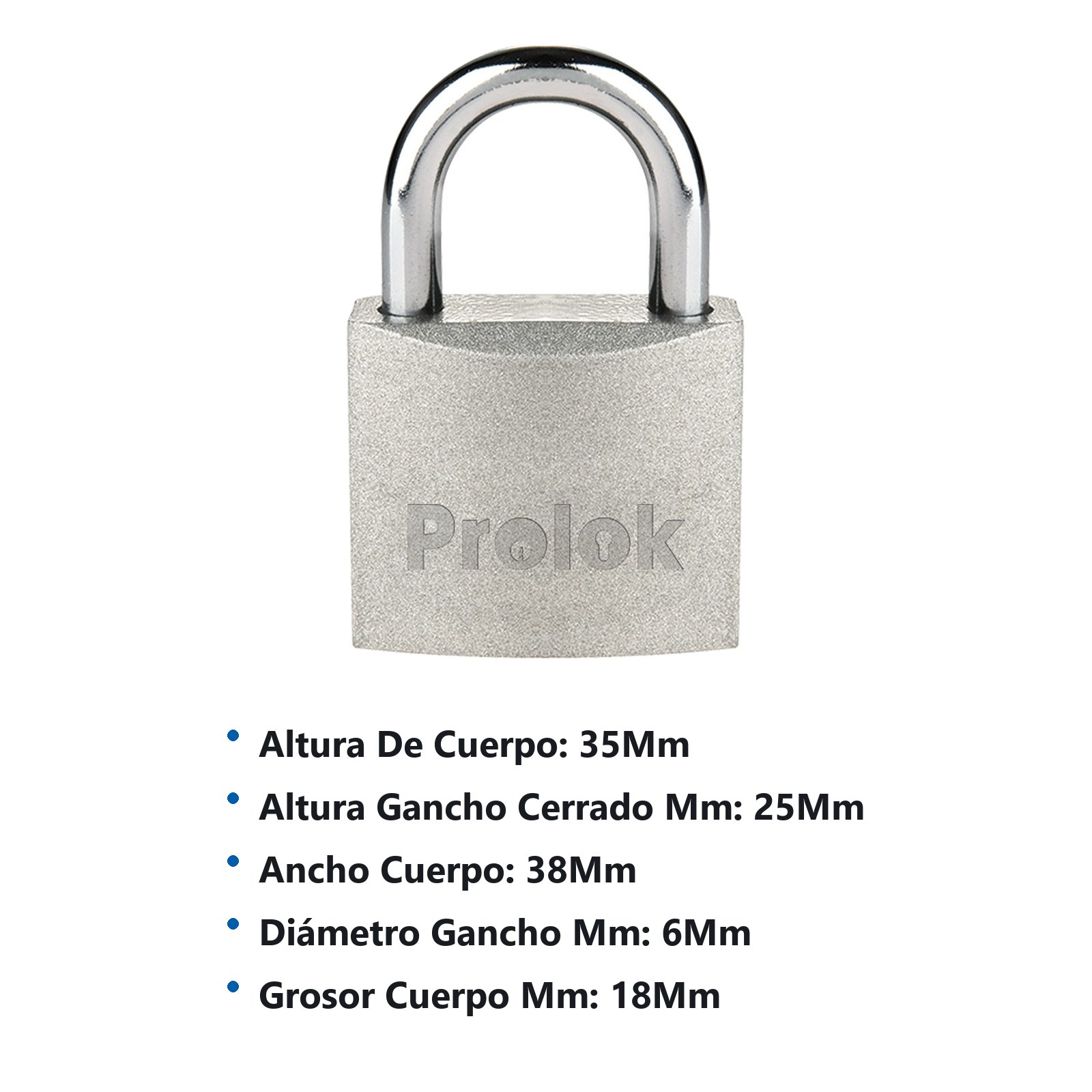 Candado de acero corto 38 mm, llave estándar Prolok - Imagen 2