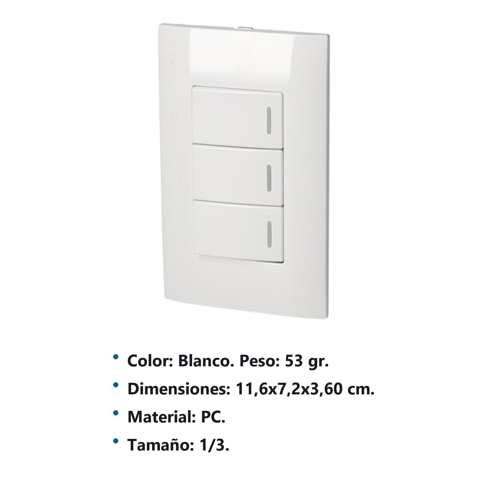 Placa 3 Interruptor 1/3, línea  Americana, color blanco Surtek - Imagen 2