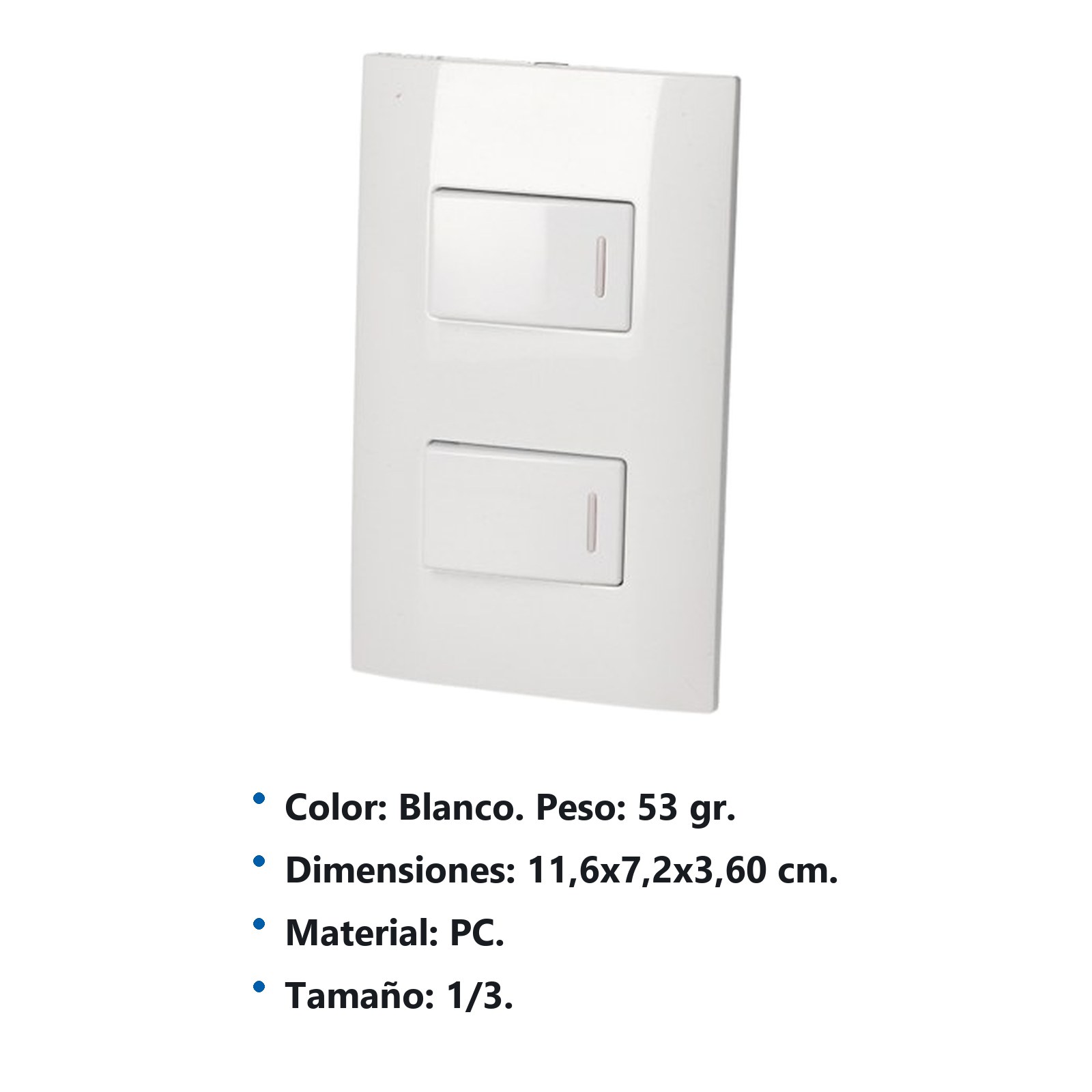 Placa 2 Interruptor 1/3, línea  Americana, color blanco Surtek - Imagen 2
