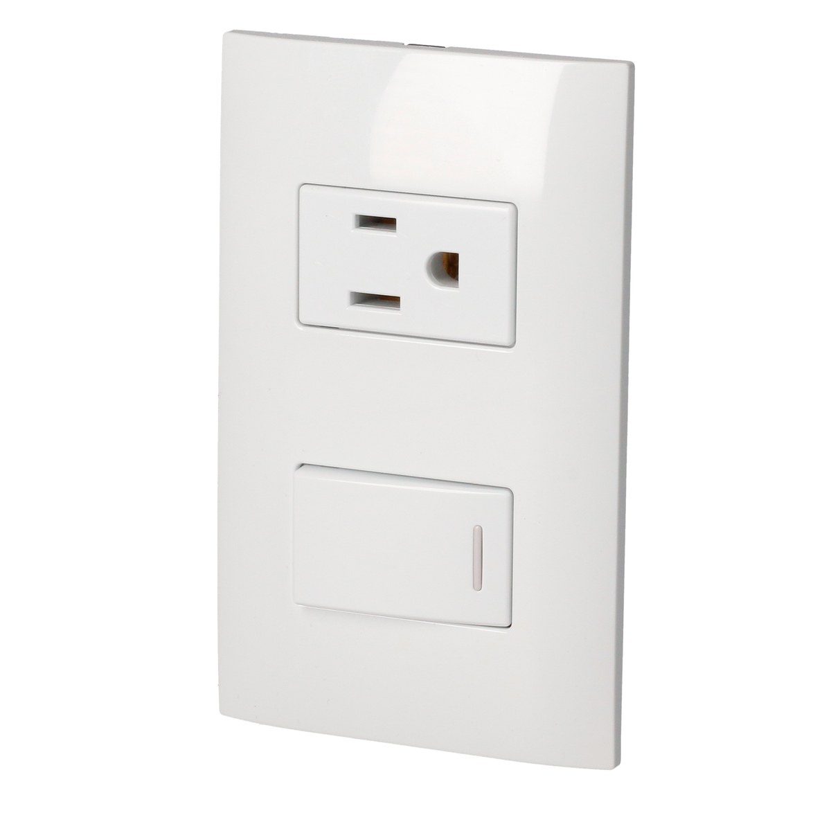 Placa 1 Switch 1 contacto 1/3, línea Americana, color blanco Surtek