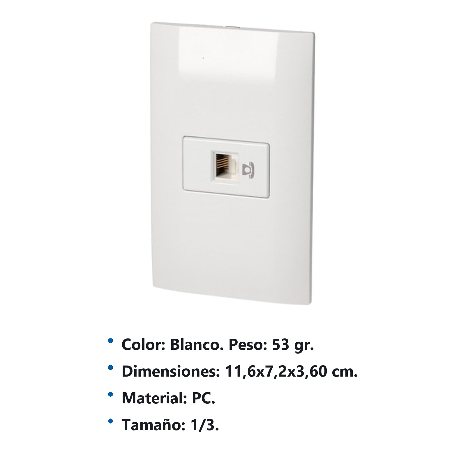 Placa 1 toma para teléfono 1/3, línea Americana, color blanco Surtek - Imagen 2