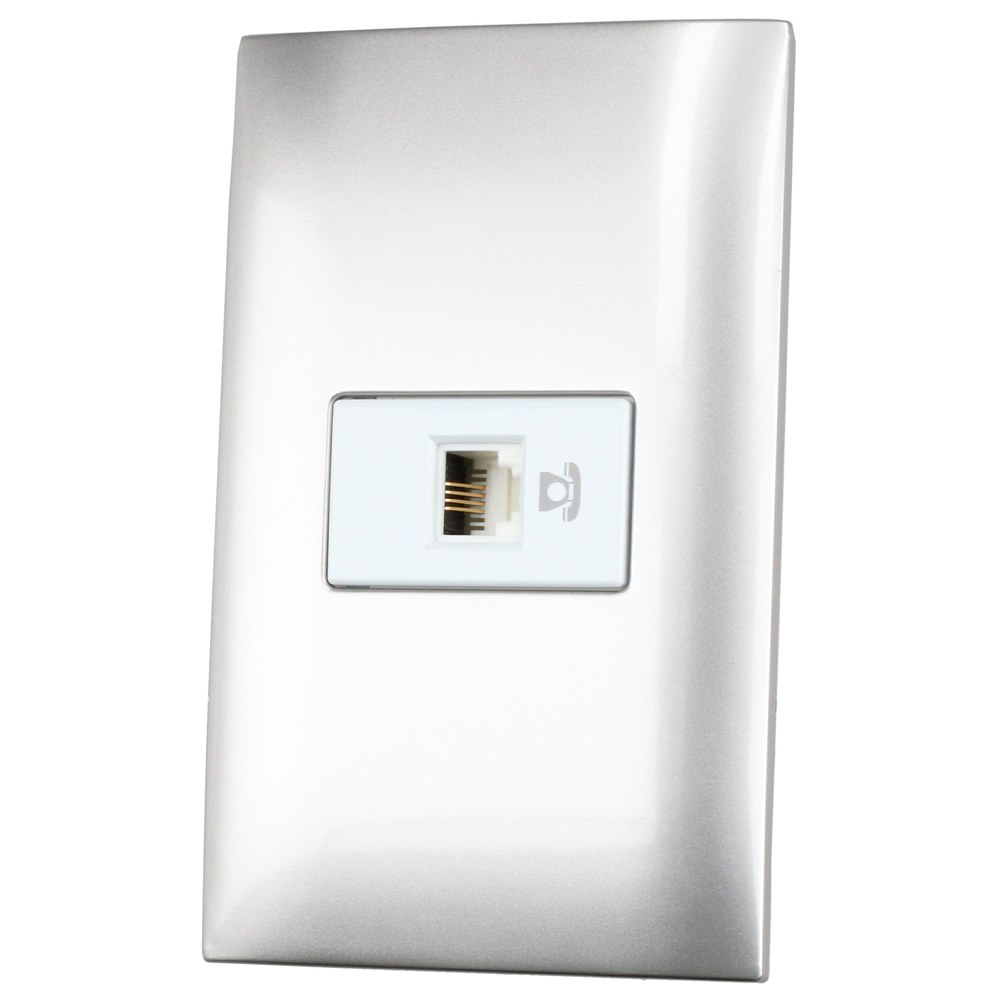 Placa 1 toma para teléfono 1/3, línea Americana, color plata Surtek