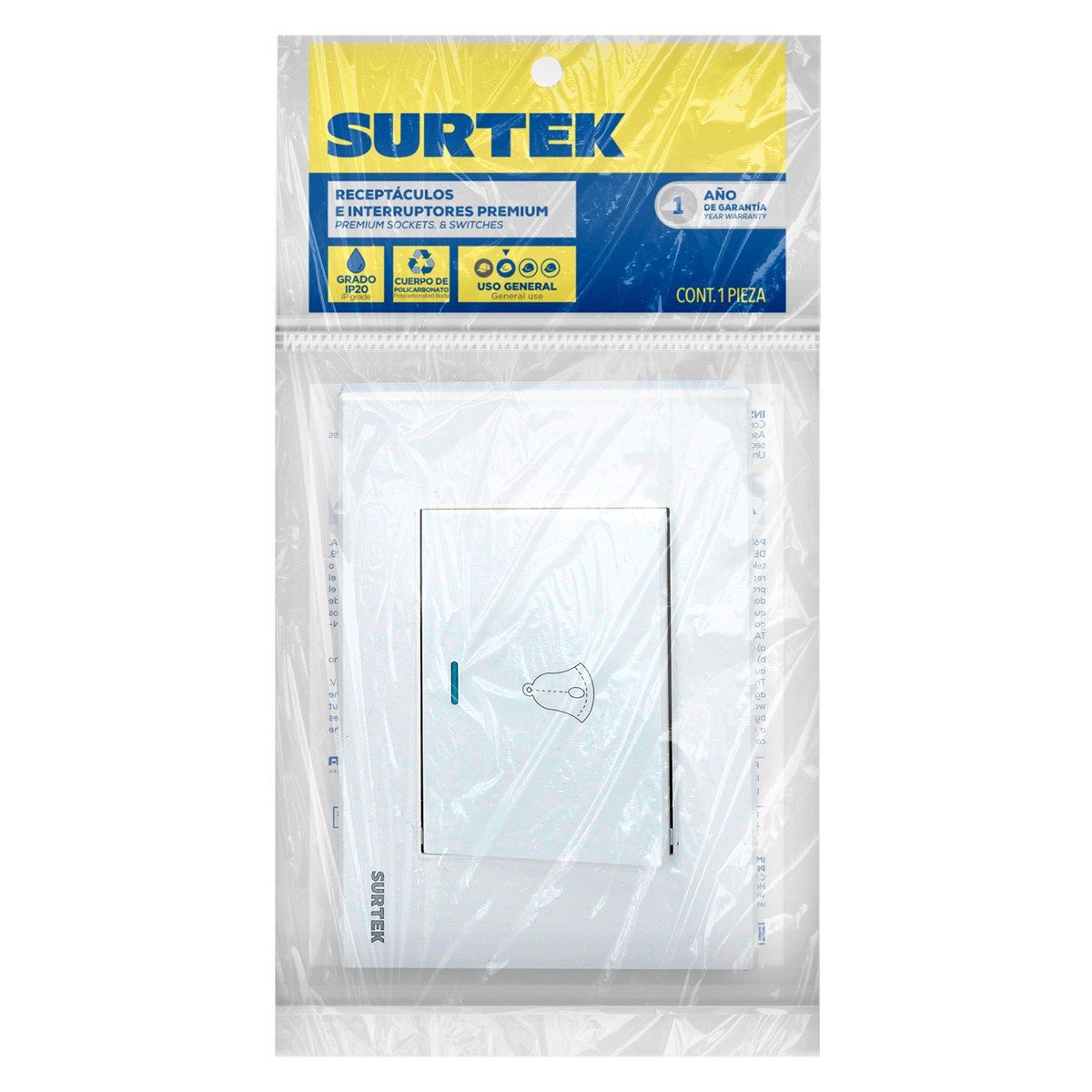 Placa para timbre 1/1, línea Premium, color blanco Surtek - Imagen 2