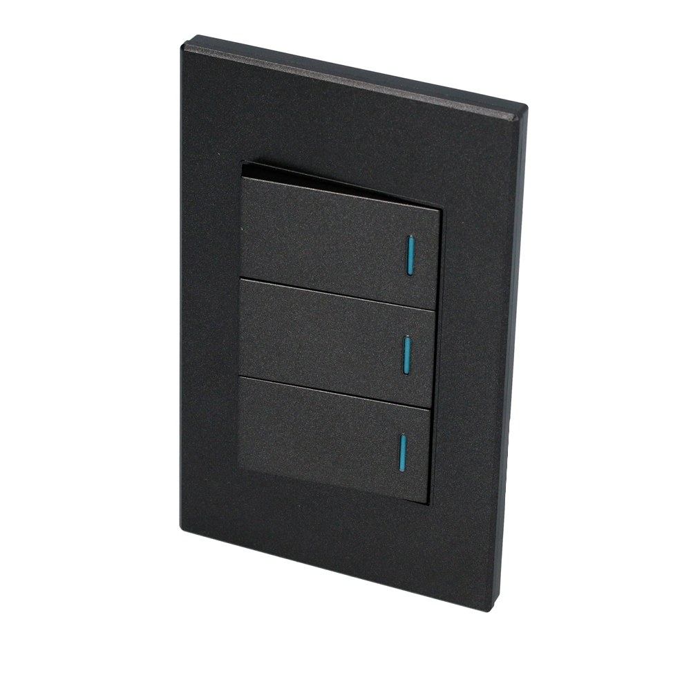 Placa 3 Interruptor 1/3, línea Premium, color negro Surtek
