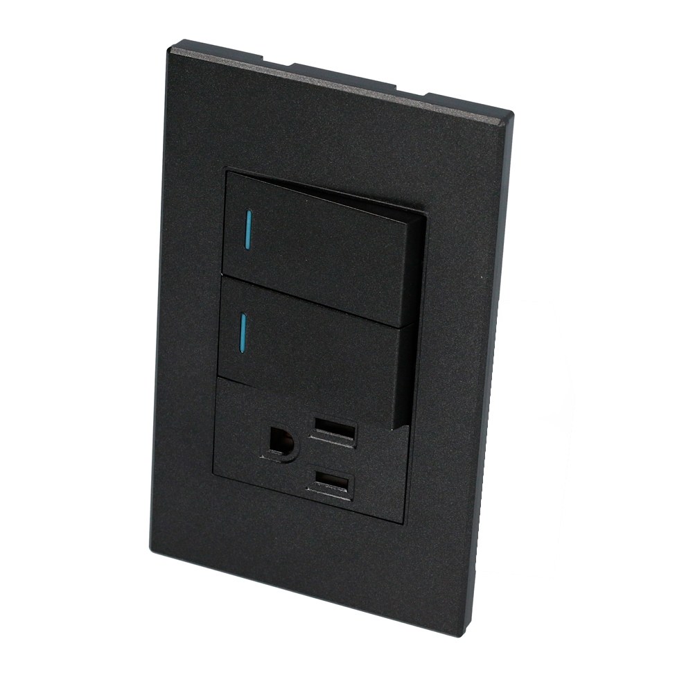 Placa 2 Interruptor 1 contacto 1/3, línea Premium, color negro Surtek