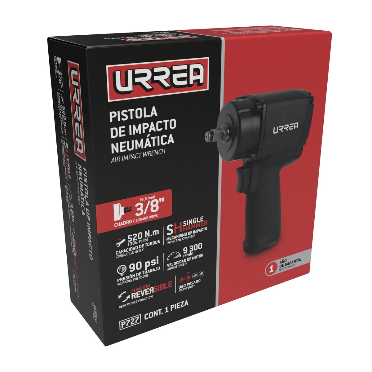 Pistola de impacto neumática cuadro de 3/8" 385 Ft-lb sistema rocking dog Urrea - Imagen 2