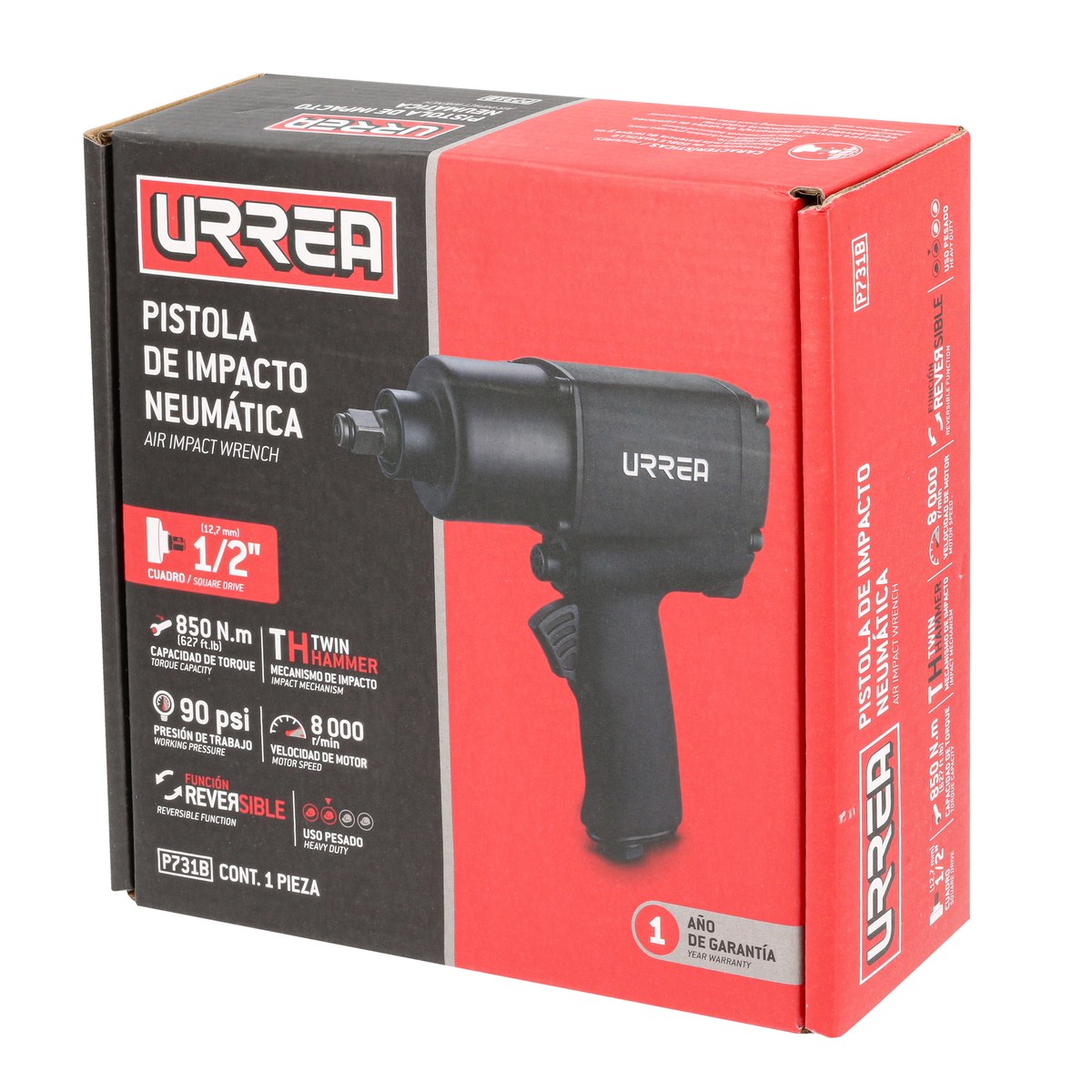 Pistola de impacto neumática cuadro de 1/2" 710 Ft-lb composite sistema twin hammer Urrea - Imagen 2