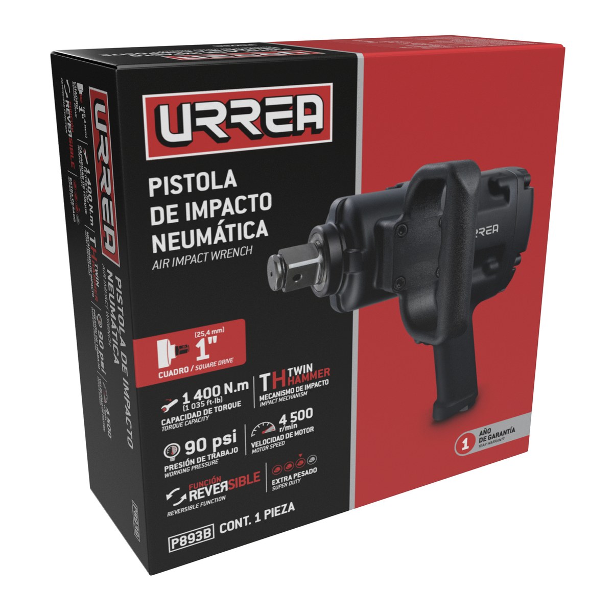 Pistola de impacto neumática cuadro de 1" 1,035 Ft-lb composite sistema twin hammer Urrea - Imagen 2