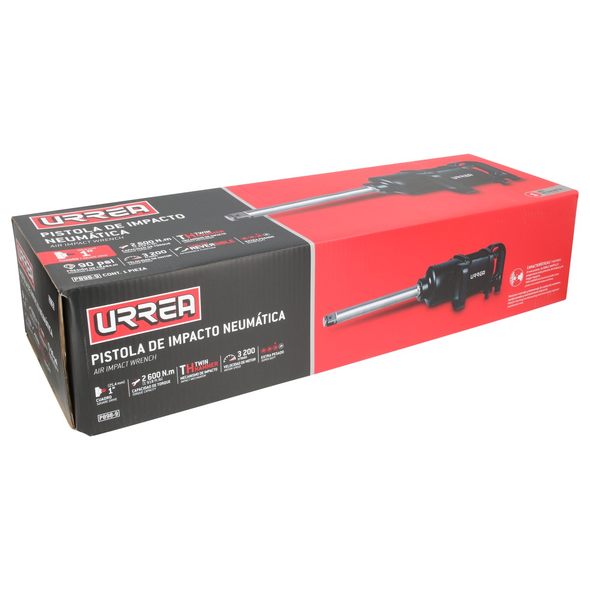 Pistola de impacto neumática cuadro de 1" 1,660 Ft-lb con extensión 9" sistema twin hammer Urrea - Imagen 2