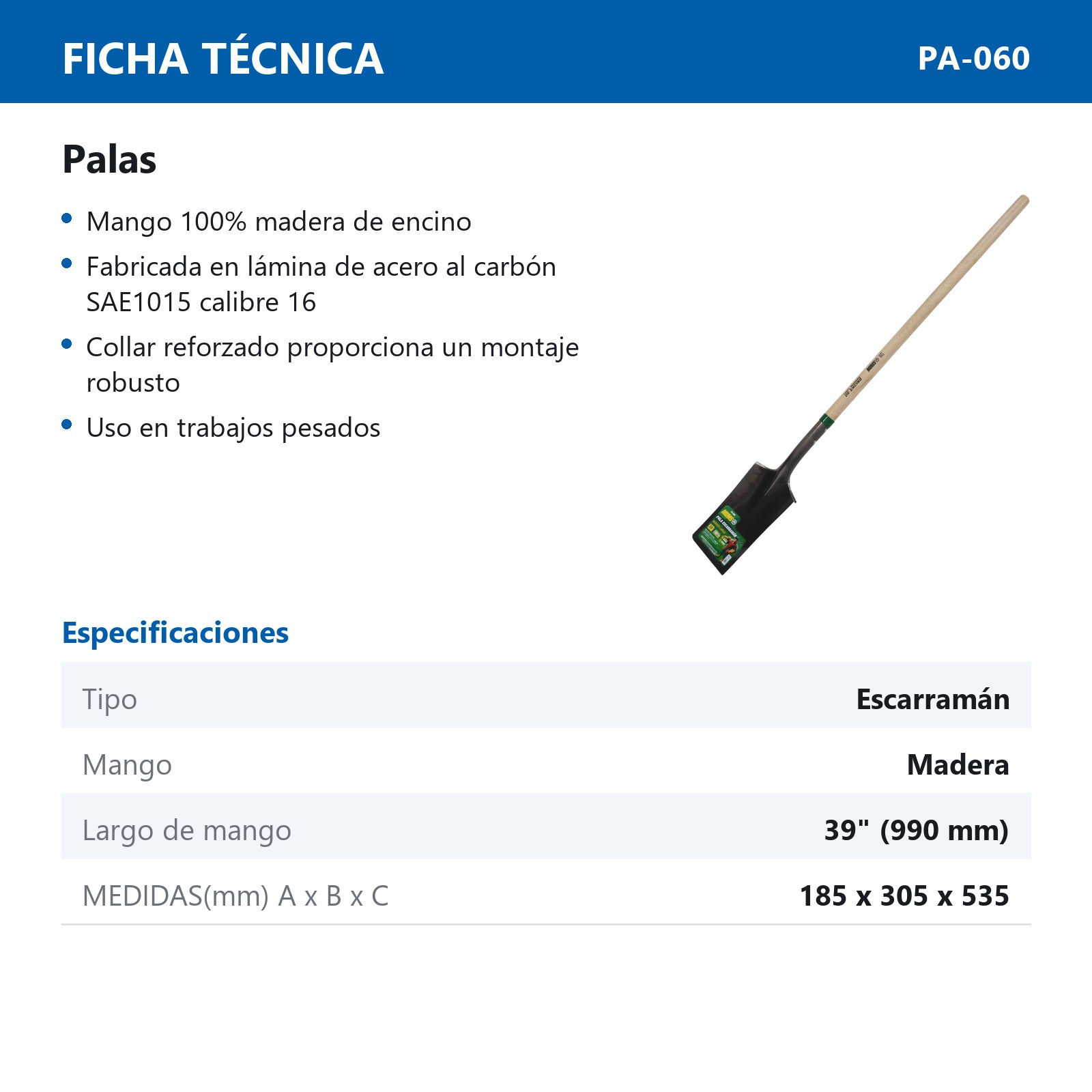 PALA ESCARRAMAN MANGO LARGO D/MADERA - Imagen 4