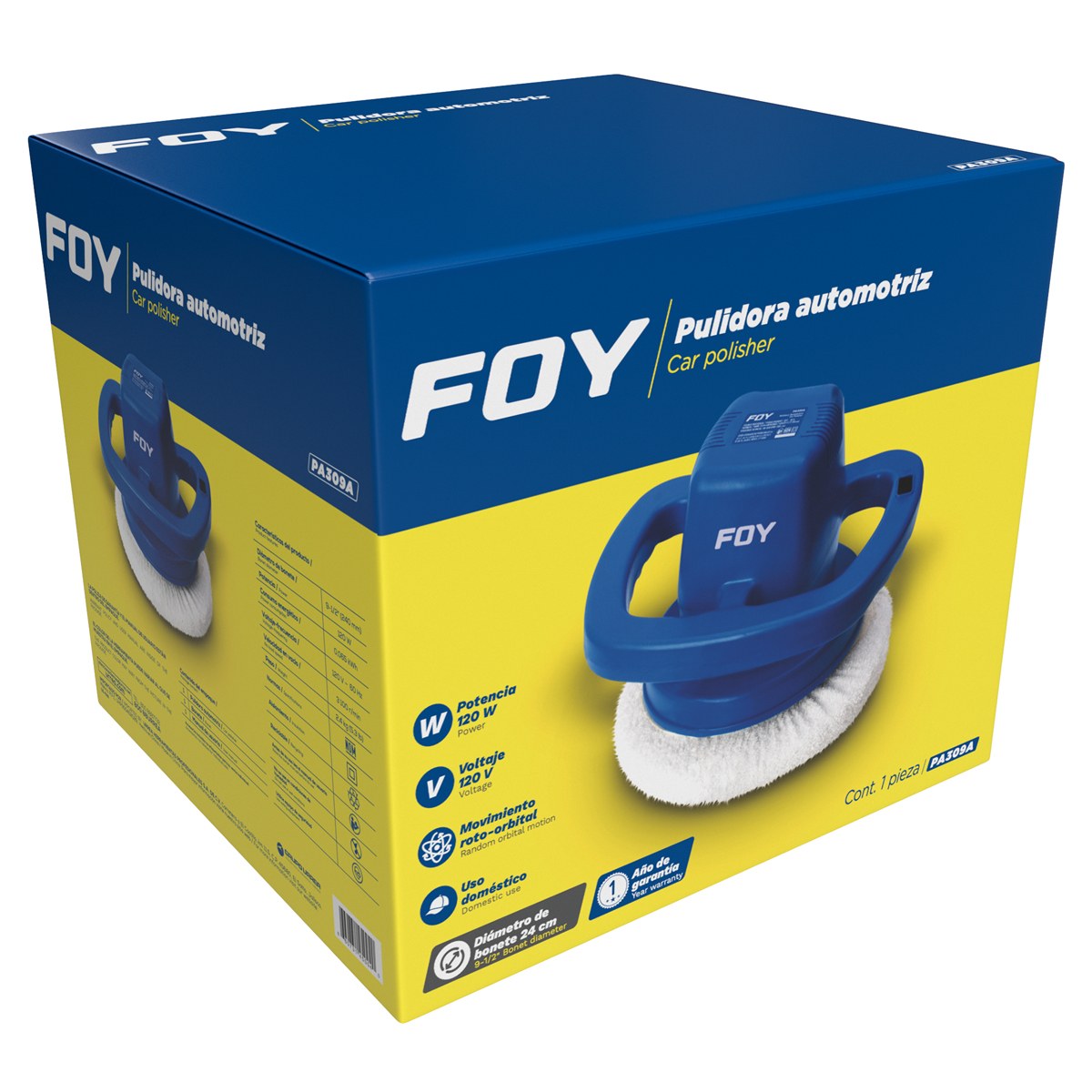 Pulidora automotriz 9" 120 W 120 V, 2500 RPM Foy - Imagen 2