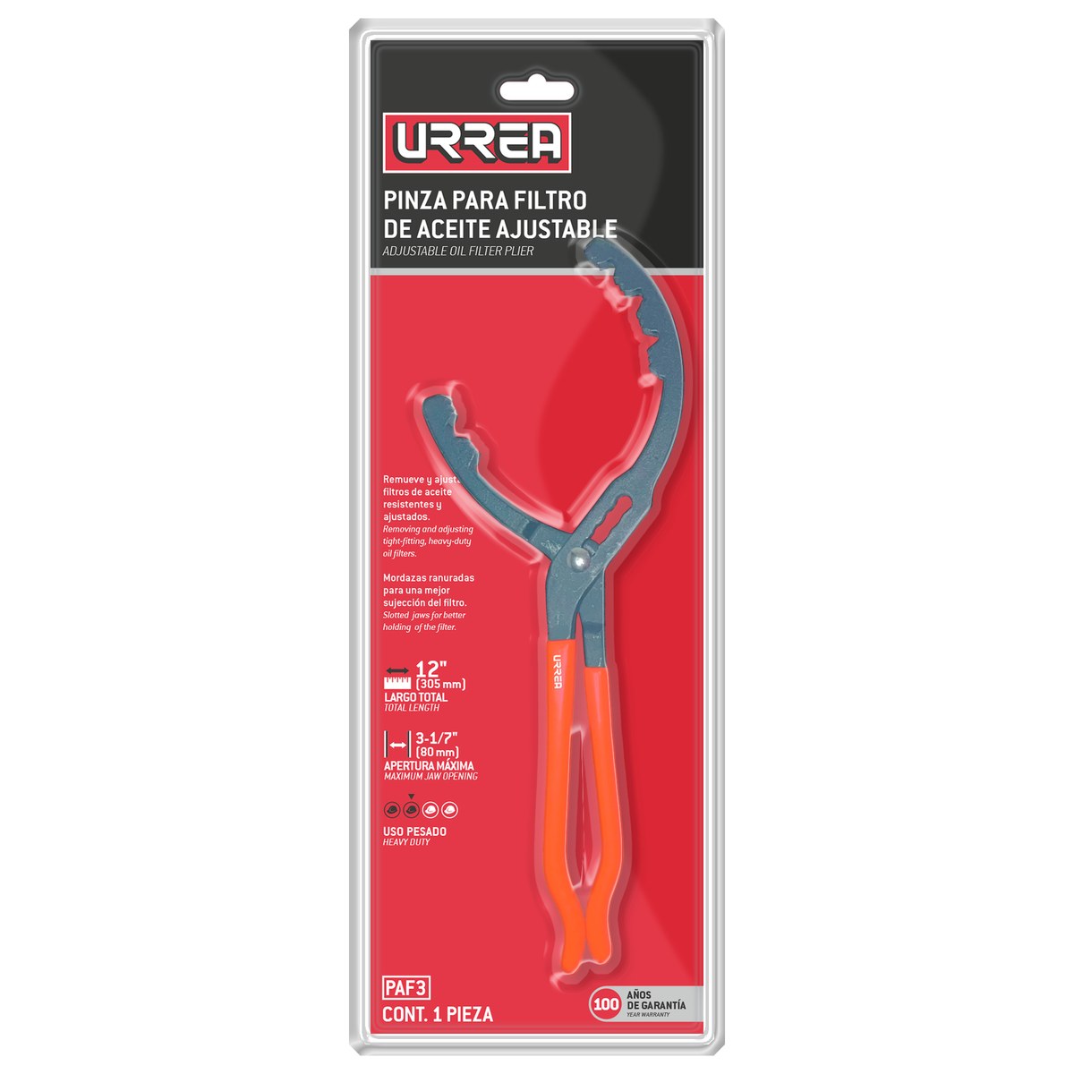 Pinza ajustable para filtros de aceite 2-7/8" a 7" de 16" Urrea - Imagen 2