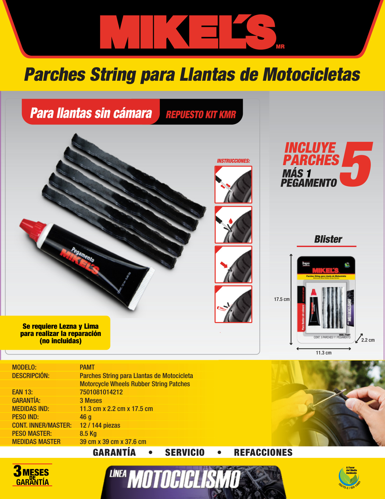 MIKELS PAMT Kit parches para llantas de moto - Imagen 4