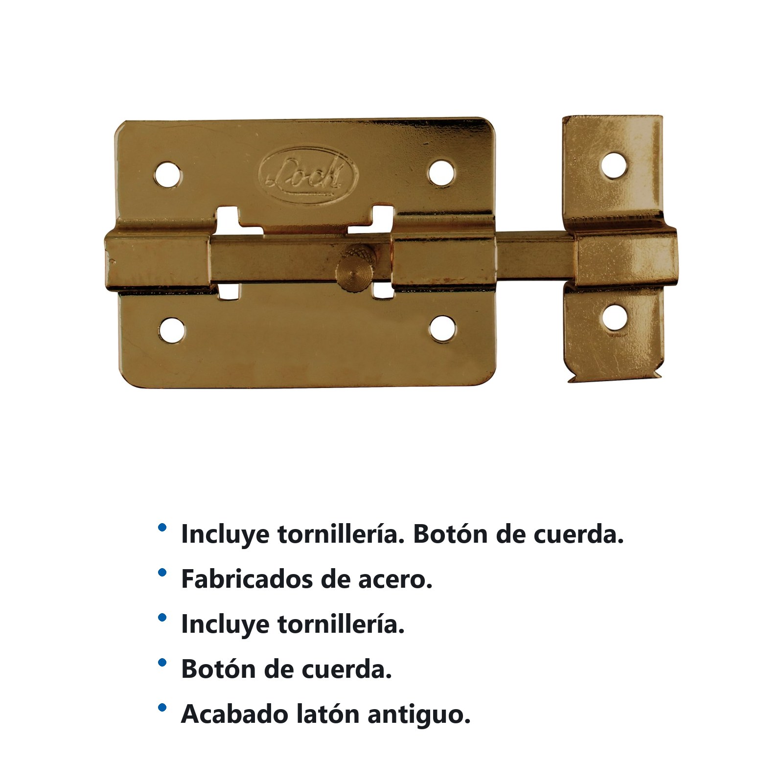 Pasador de sobreponer de barra latón antiguo 12 cm Lock - Imagen 2