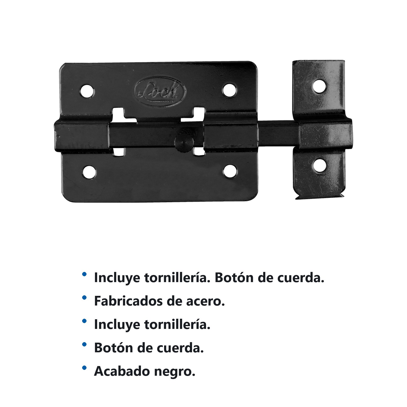 Pasador de sobreponer de barra acero negro 8 cm Lock - Imagen 2
