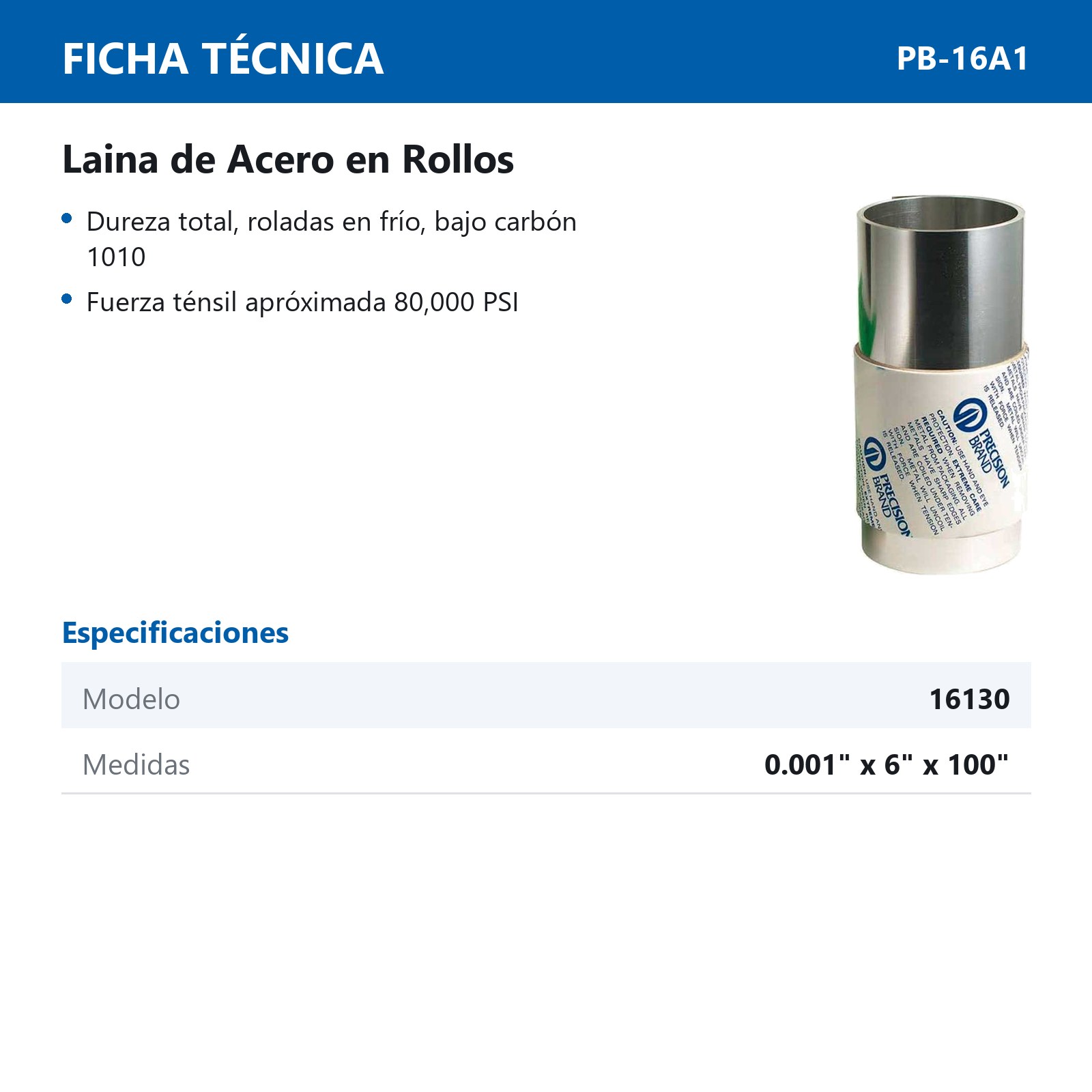 LAINA D/ACERO .001" X 6" X 100" - Imagen 2