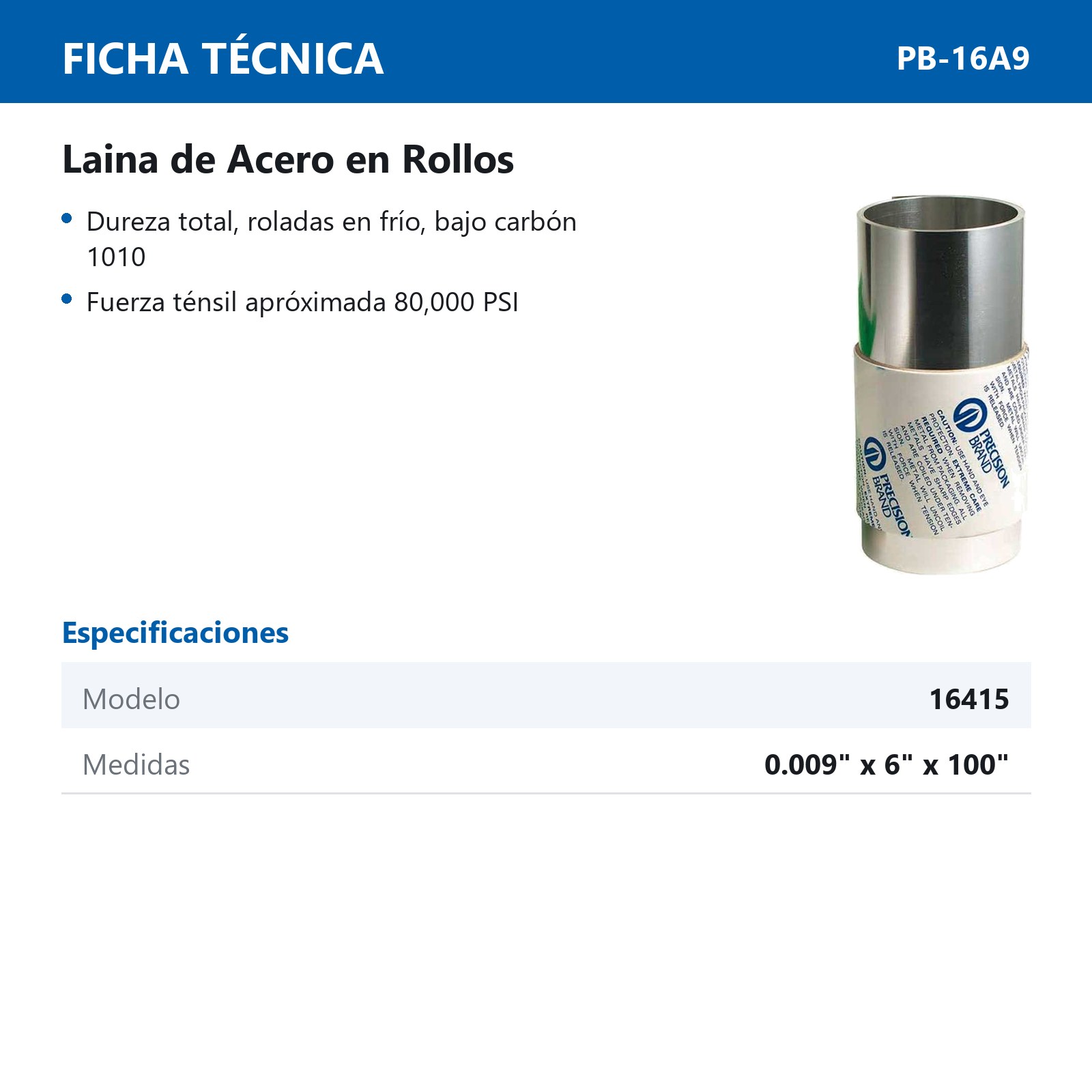 LAINA D/ACERO .009" DE 6" X 100" - Imagen 2