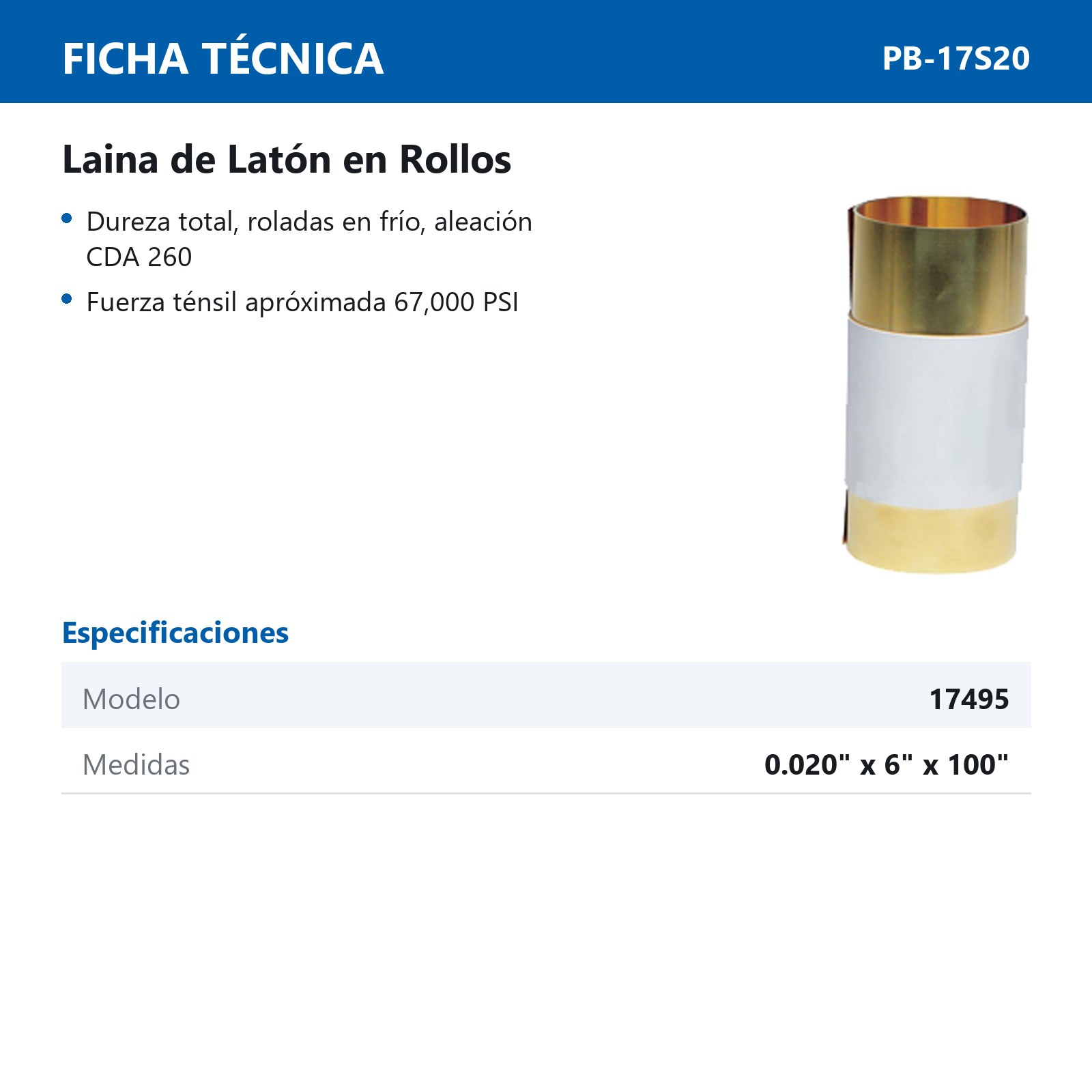 LAINA D/LATON .020" X 6" X 100" - Imagen 2