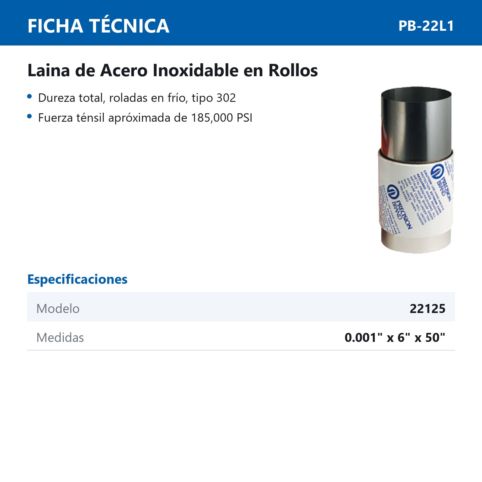 LAINA D/ACERO INOXIDABLE .001" X 6" X 50 - Imagen 2