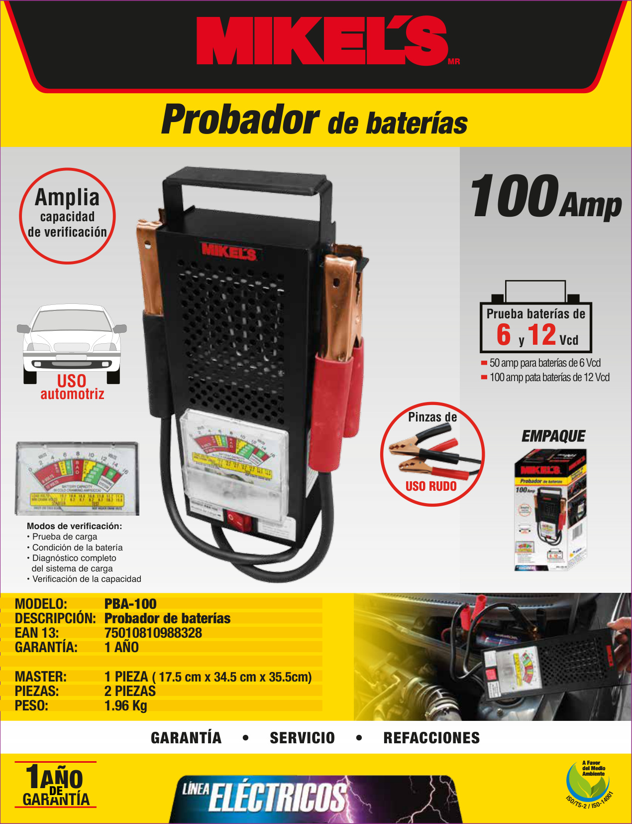 MIKELS PBA-100 Probador de baterías (100 amp) - Imagen 4