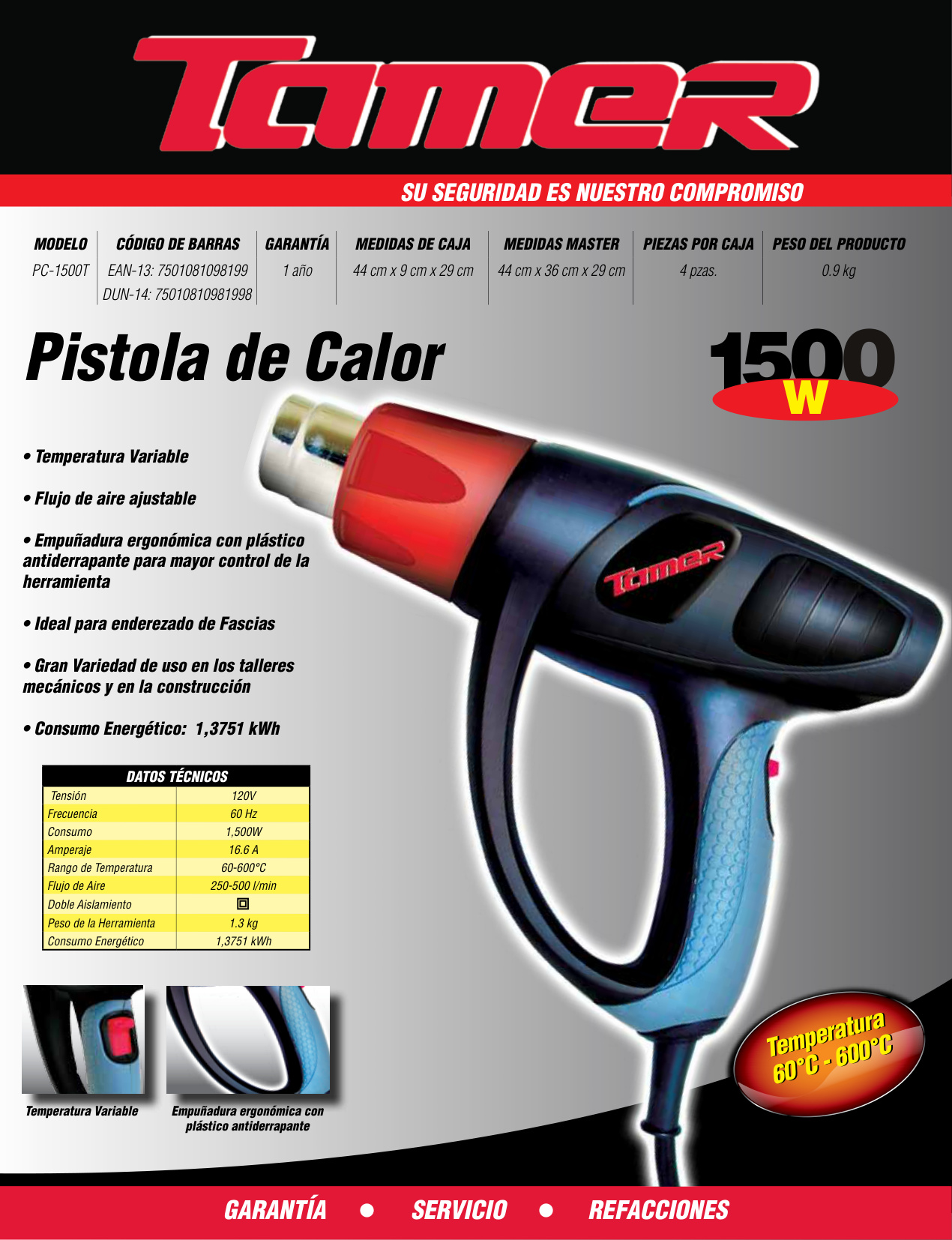 TAMER PC-1500T Pistola de calor (1,500 W) - Imagen 4