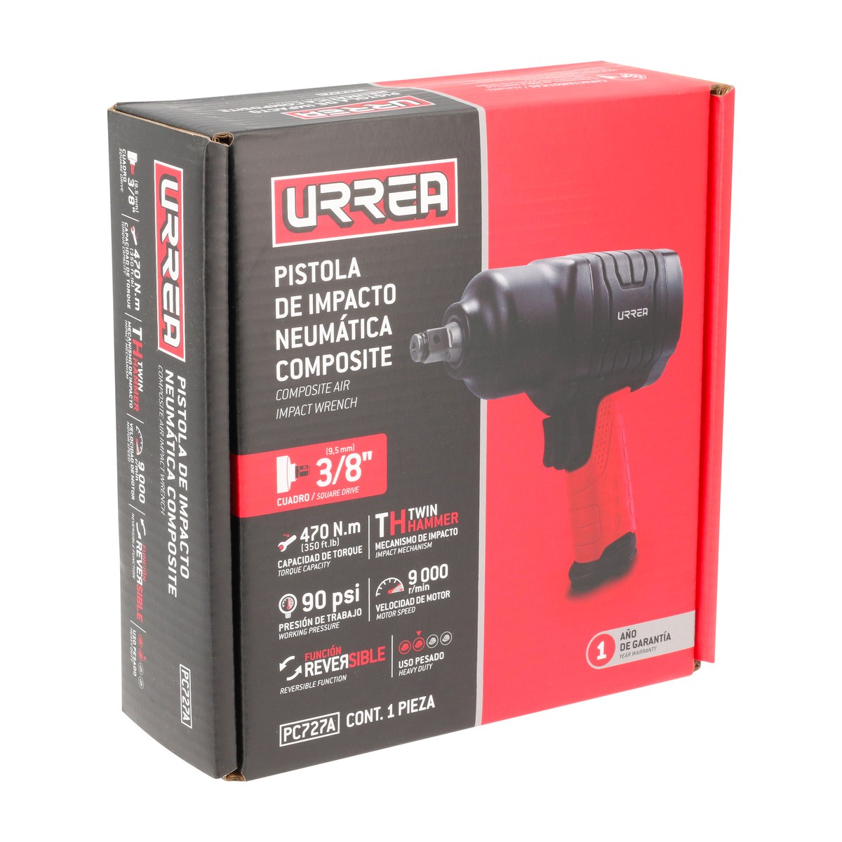 Pistola de impacto neumática cuadro de 3/8" 350 Ft-lb composite sistema twin hammer Urrea - Imagen 2