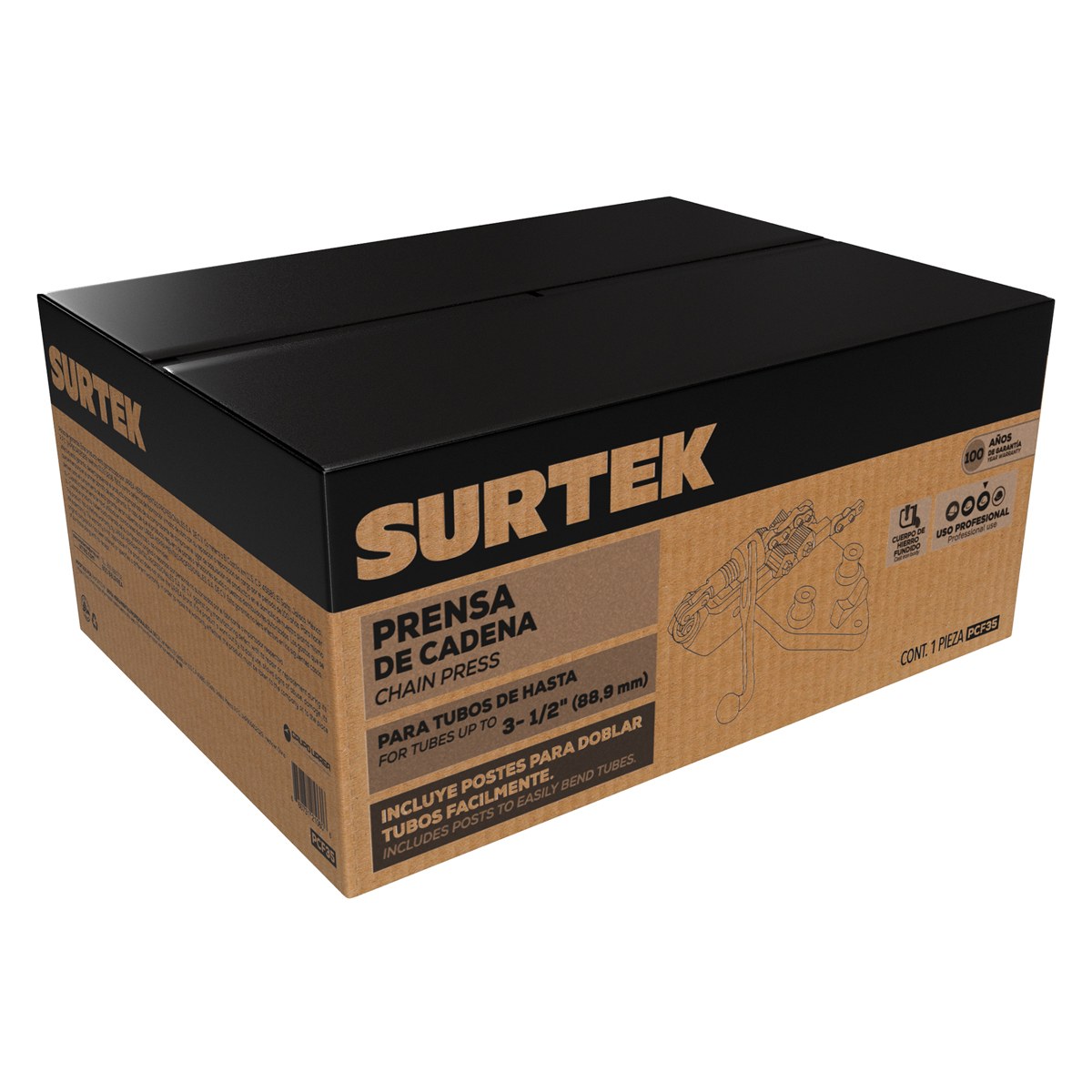 Prensa de cadena para tubos de 1/8" a 3-1/2" Surtek - Imagen 2
