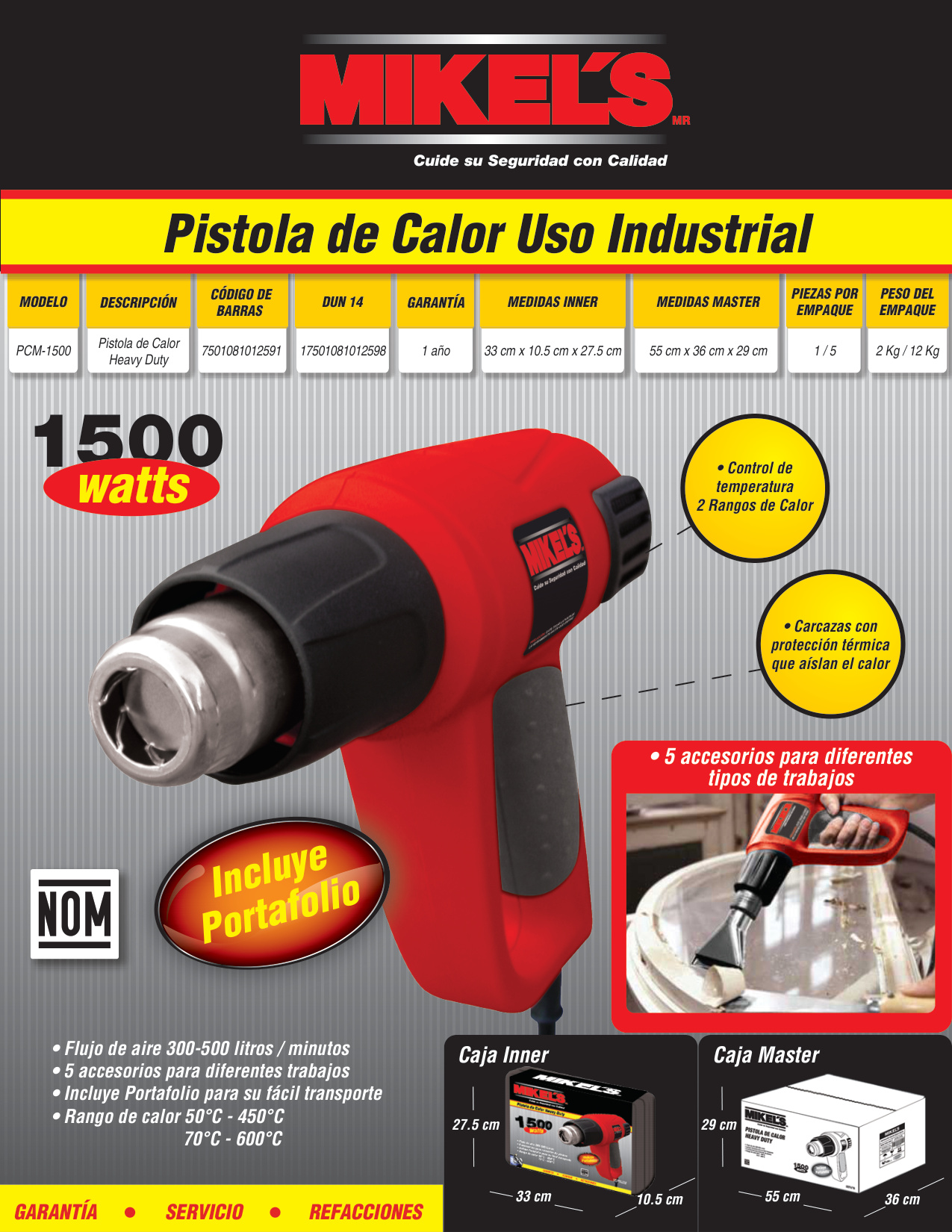 MIKELS PCM-1500 Pistola de calor uso rudo (1500 W) - Imagen 4