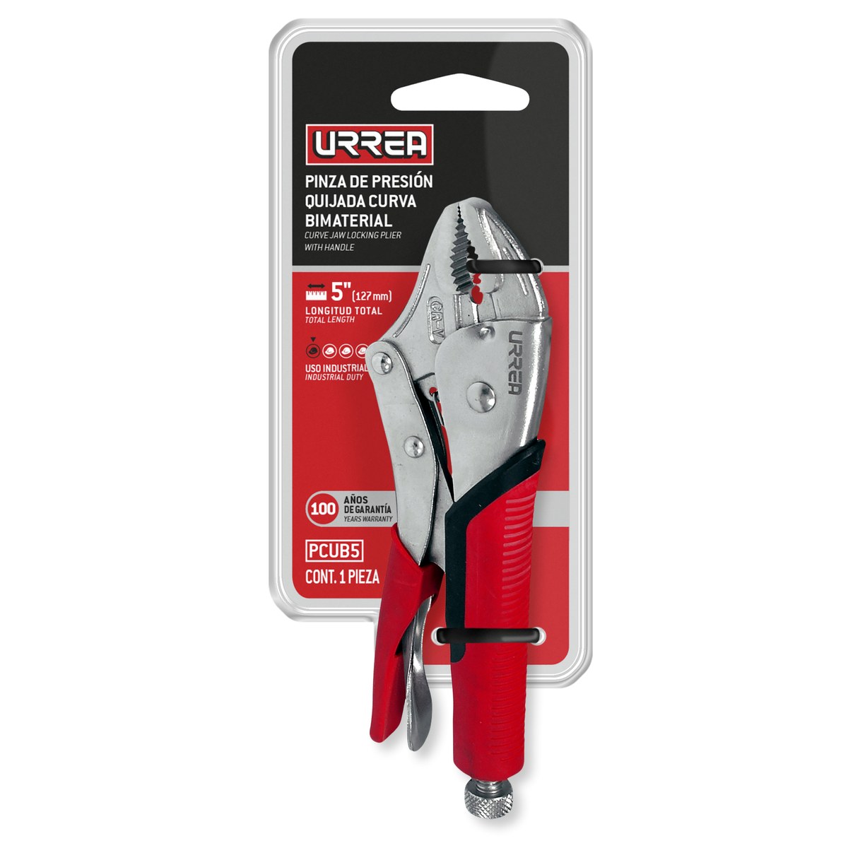 Pinza de presión con mango bimaterial de 5" quijada curva Urrea - Imagen 2