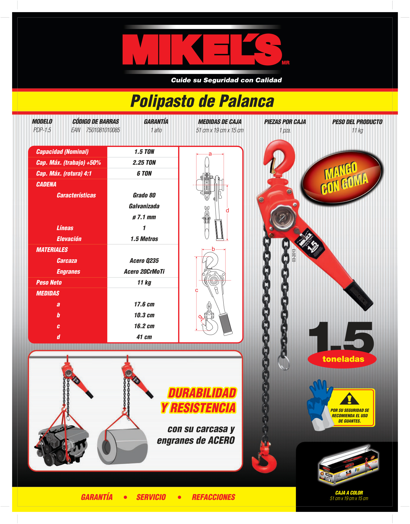 MIKELS PDP-1.5 Polipasto de palanca (1.5 ton) - Imagen 4