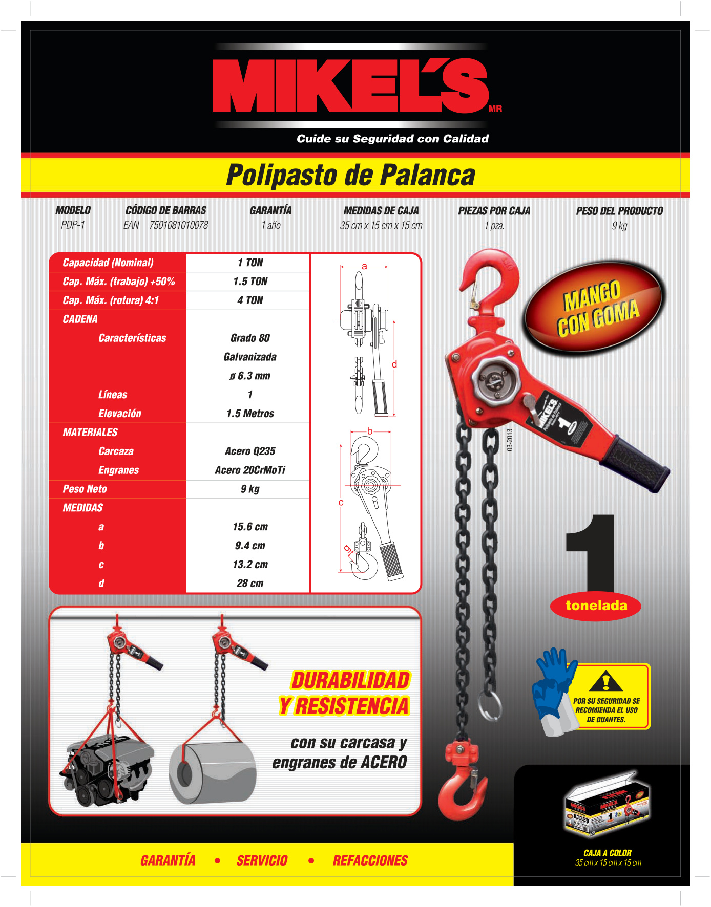 MIKELS PDP-1 Polipasto de palanca (1 ton) - Imagen 4