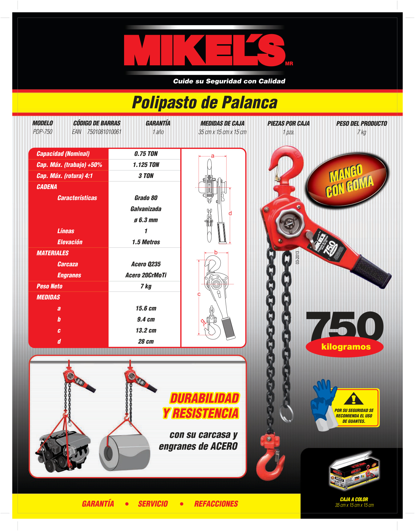 MIKELS PDP-750 Polipasto de palanca (750 kgs) - Imagen 4