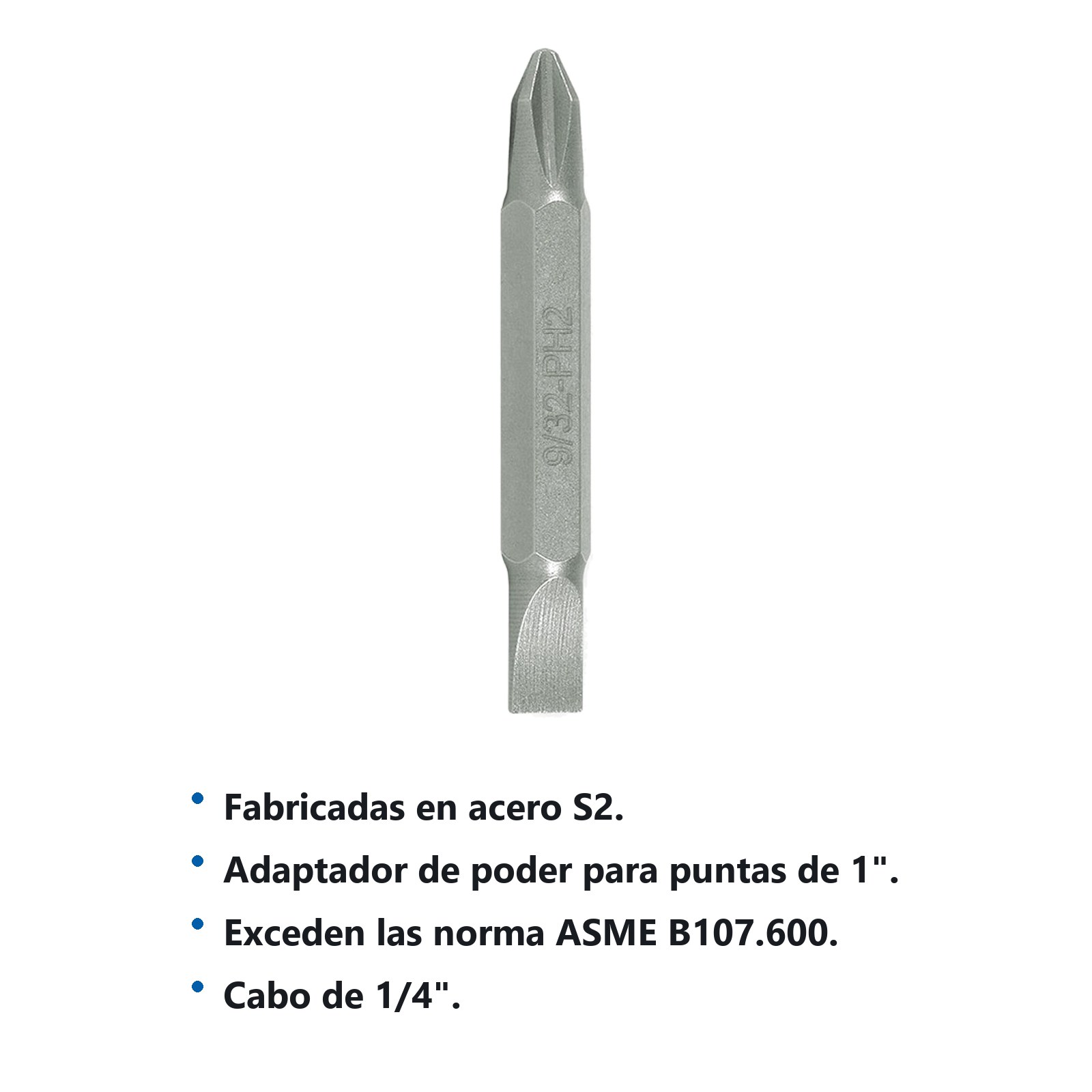 Punta doble Phillips #2 y plana 9/32" para destornillador hexágono de 1/4", 2" 5 piezas Surtek - Imagen 2