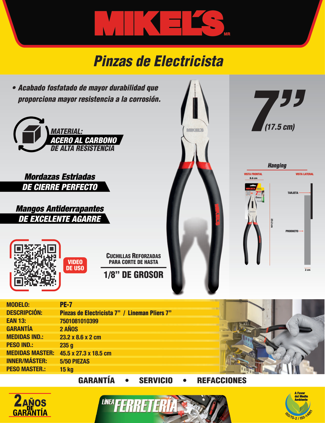 MIKELS PE-7 Pinzas de electricista 7" - Imagen 4